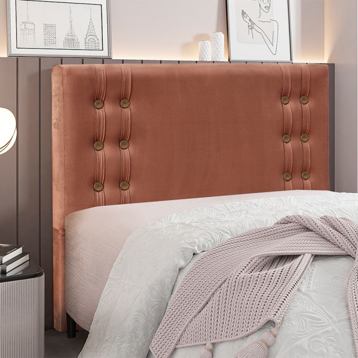 Conjunto de Cabeceira Queen com Recamier Gênova Veludo Cobre