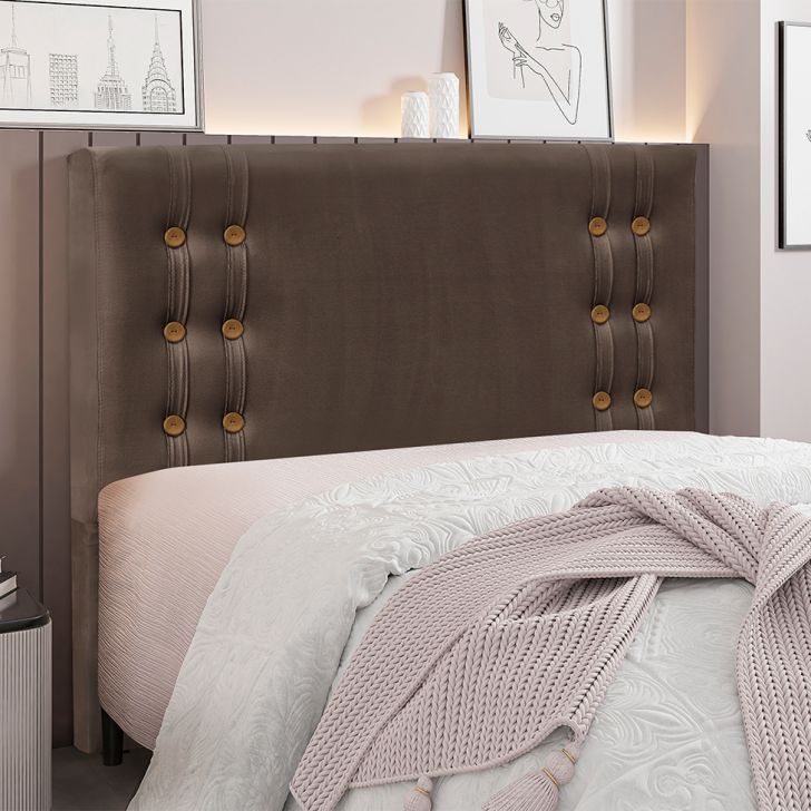 Conjunto de Cabeceira Queen com Recamier Gênova Veludo Marrom
