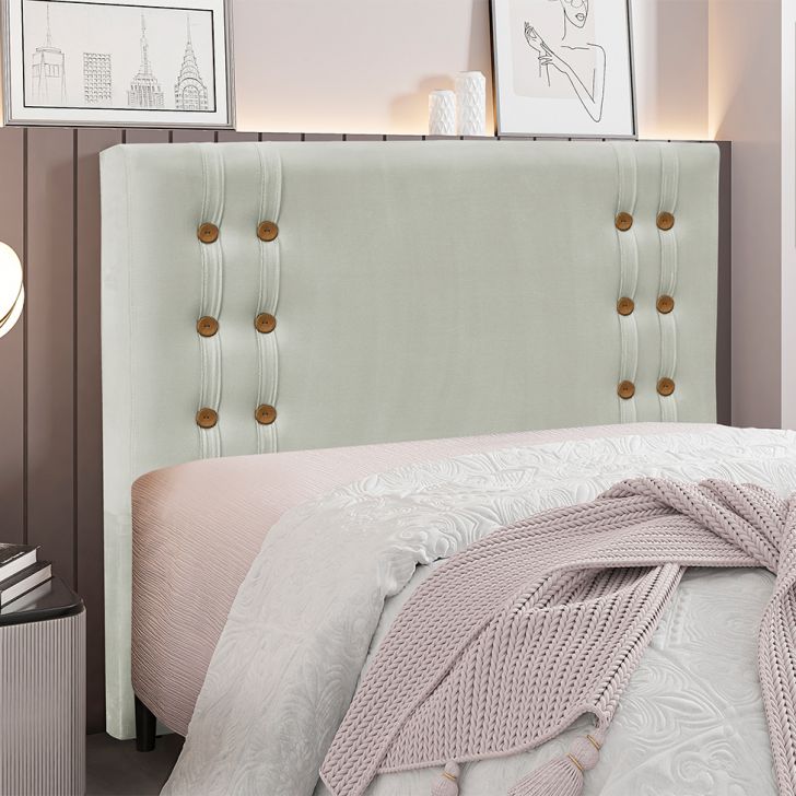 Conjunto de Cabeceira Queen com Recamier Gênova Veludo Prata