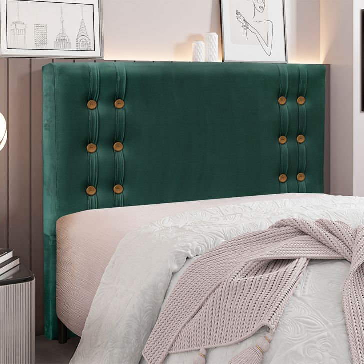 Conjunto de Cabeceira Queen com Recamier Gênova Veludo Verde