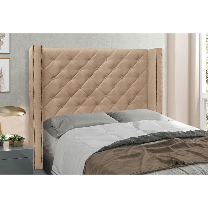 Conjunto de Cabeceira Queen com Recamier Vicenza Suede Bege