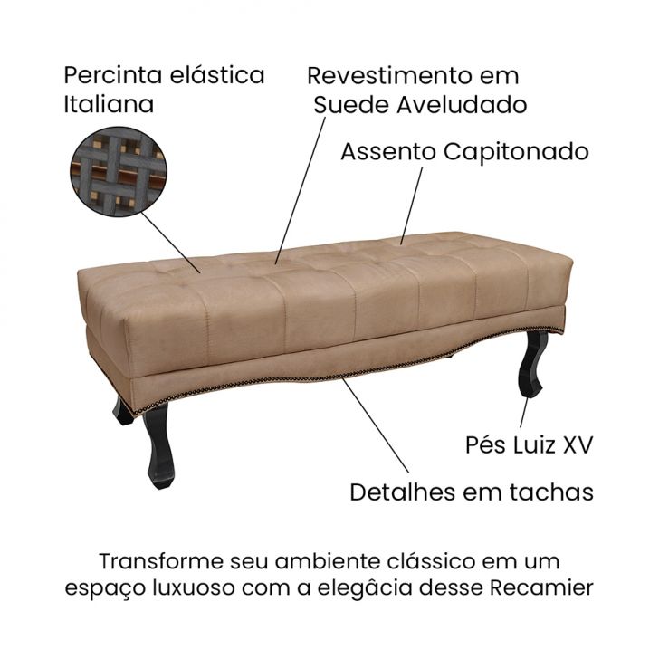Conjunto de Cabeceira Queen com Recamier Vicenza Suede Bege
