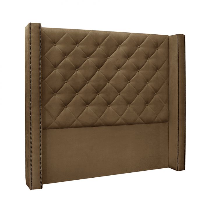 Conjunto de Cabeceira Queen com Recamier Vicenza Suede Caramelo