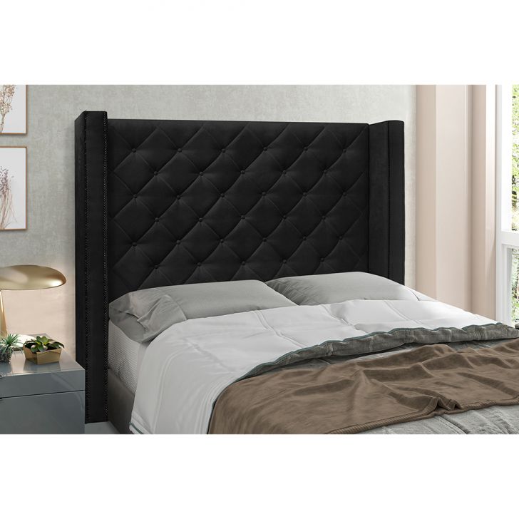 Conjunto de Cabeceira Queen com Recamier Vicenza Suede Preto