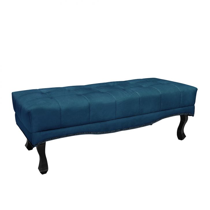 Conjunto de Cabeceira Queen com Recamier Vicenza Veludo Azul Marinho
