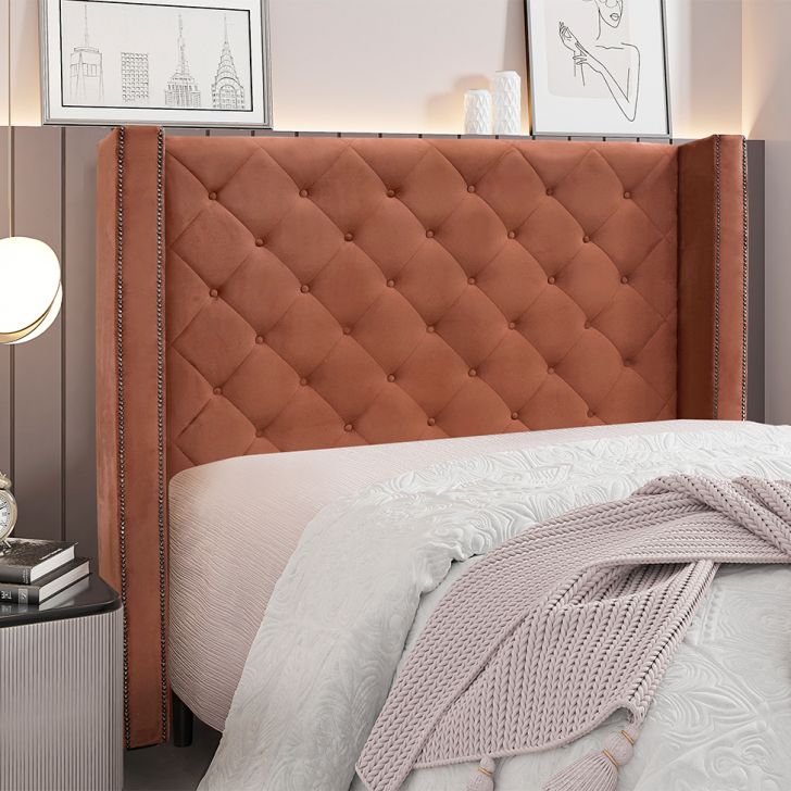 Conjunto de Cabeceira Queen com Recamier Vicenza Veludo Cobre