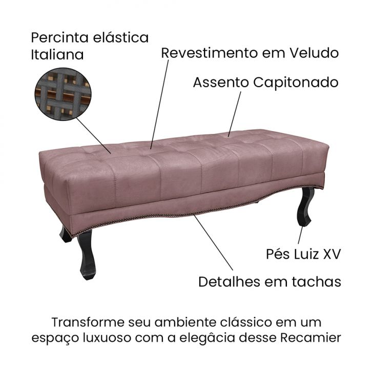 Conjunto de Cabeceira Queen com Recamier Vicenza Veludo Lilás