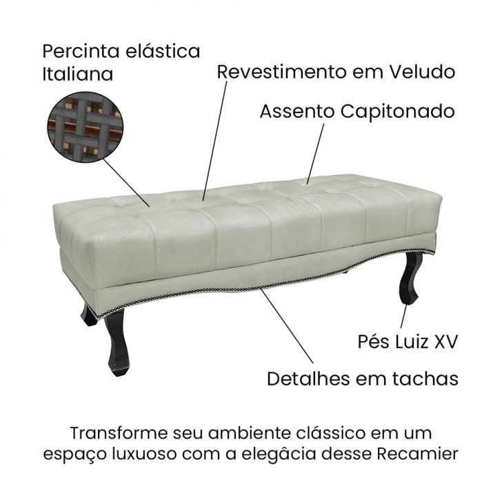 Conjunto de Cabeceira Queen com Recamier Vicenza Veludo Prata