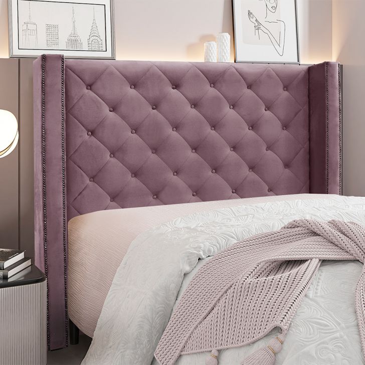 Conjunto de Cabeceira Queen com Recamier Vicenza Veludo Uva
