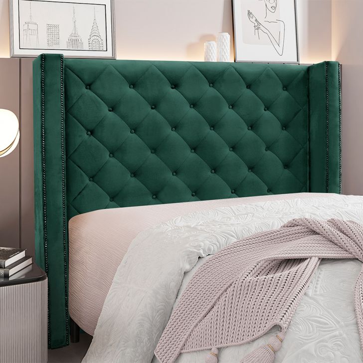 Conjunto de Cabeceira Queen com Recamier Vicenza Veludo Verde