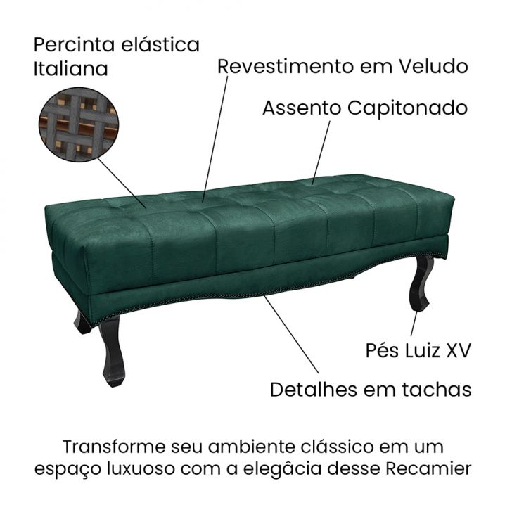 Conjunto de Cabeceira Queen com Recamier Vicenza Veludo Verde
