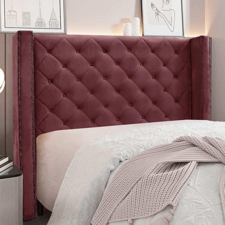 Conjunto de Cabeceira Queen com Recamier Vicenza Veludo Vinho