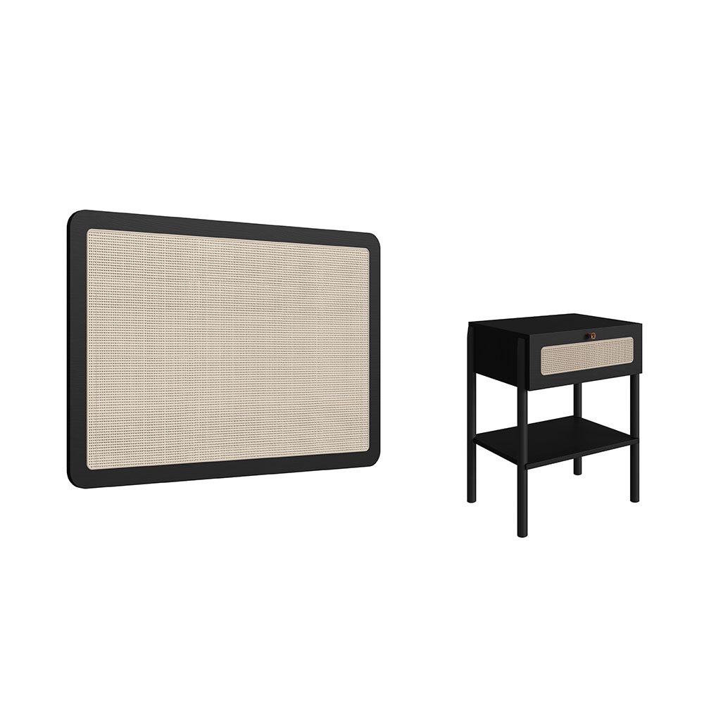 Conjunto de Cabeceira Solteiro com Mesa de Apoio Oslo 1 GV Nero e Preto