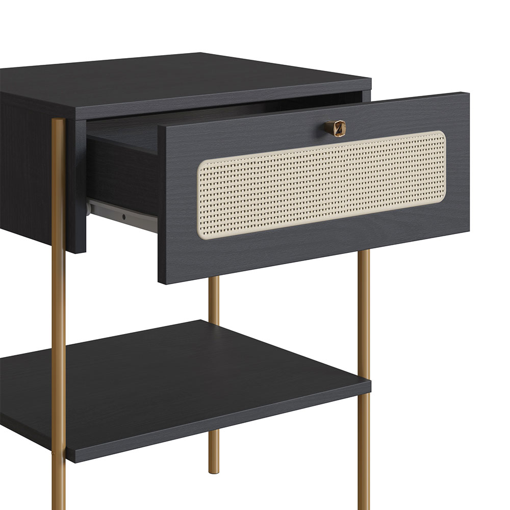 Conjunto de Cabeceira Solteiro com Mesa de Apoio Oslo 1 GV Preto e Dourado