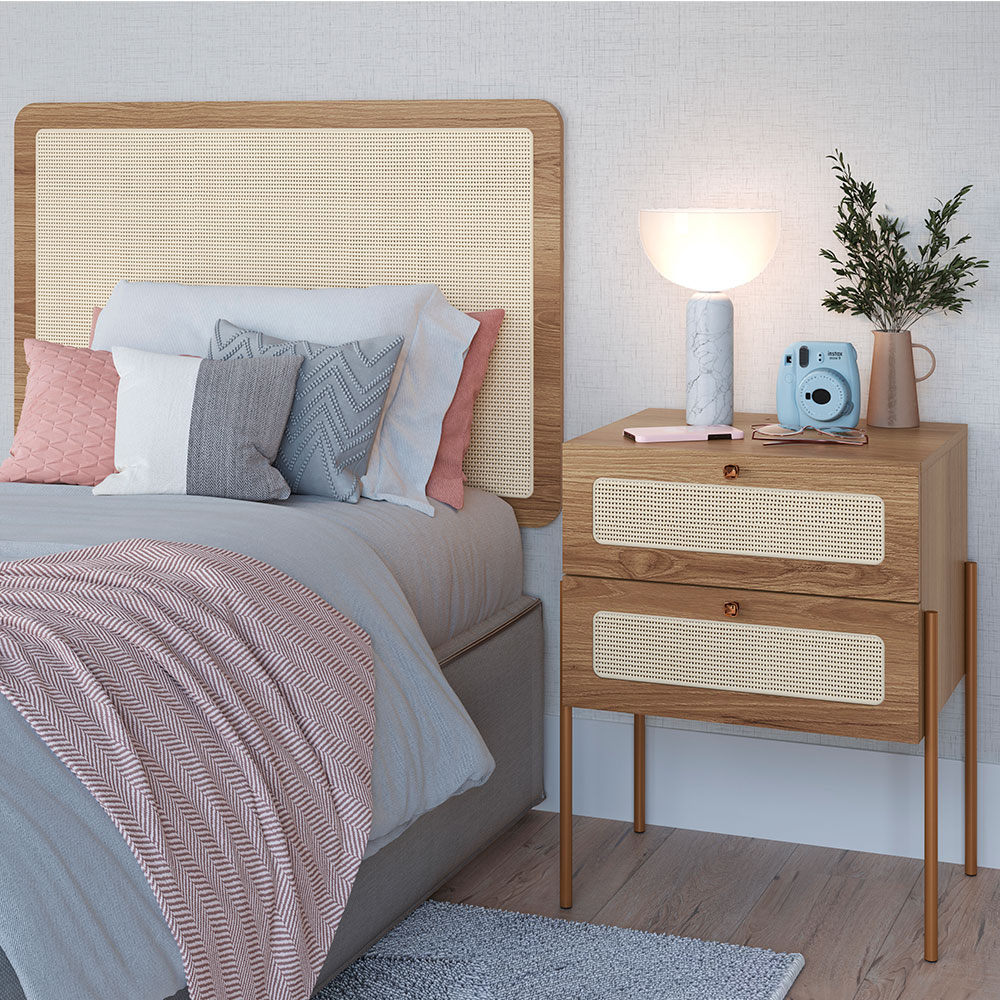 Conjunto de Cabeceira Solteiro com Mesa de Apoio Oslo 2 GV Hanover e Dourado