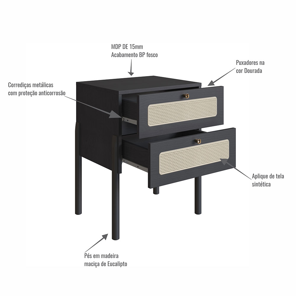 Conjunto de Cabeceira Solteiro com Mesa de Apoio Oslo 2 GV Nero e Preto