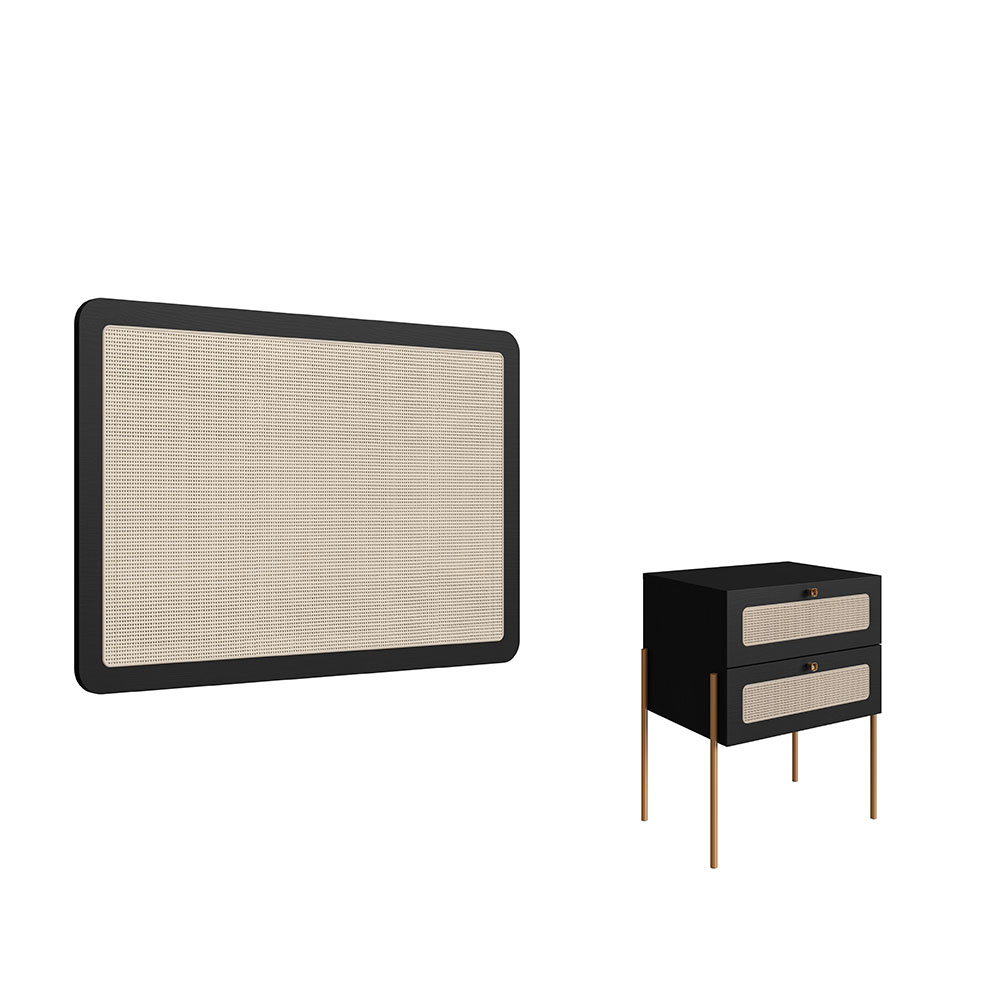 Conjunto de Cabeceira Solteiro com Mesa de Apoio Oslo 2 GV Preto e Dourado