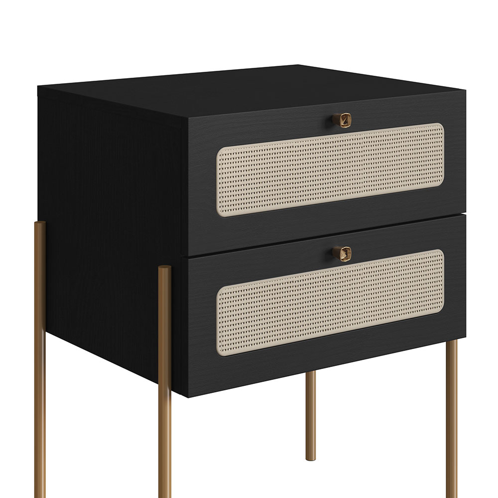 Conjunto de Cabeceira Solteiro com Mesa de Apoio Oslo 2 GV Preto e Dourado