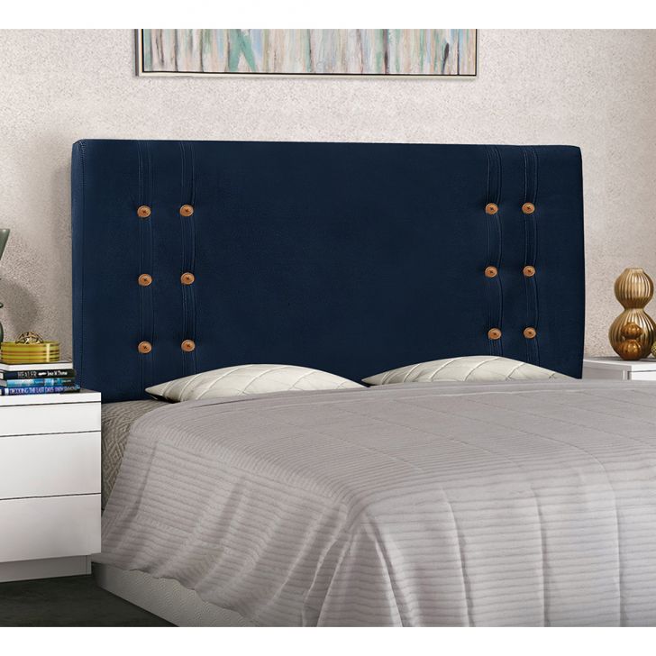 Conjunto de Cabeceira Solteiro com Recamier Gênova Suede Azul