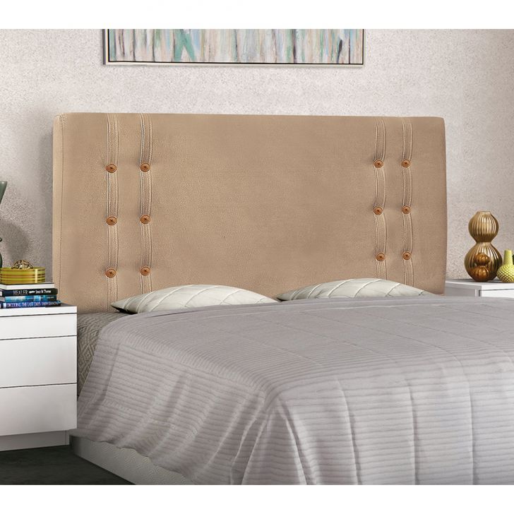 Conjunto de Cabeceira Solteiro com Recamier Gênova Suede Bege