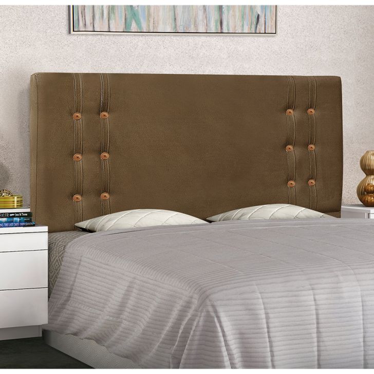 Conjunto de Cabeceira Solteiro com Recamier Gênova Suede Caramelo