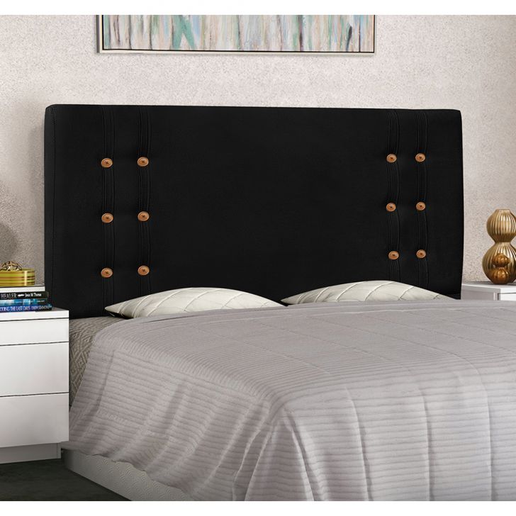 Conjunto de Cabeceira Solteiro com Recamier Gênova Suede Preto