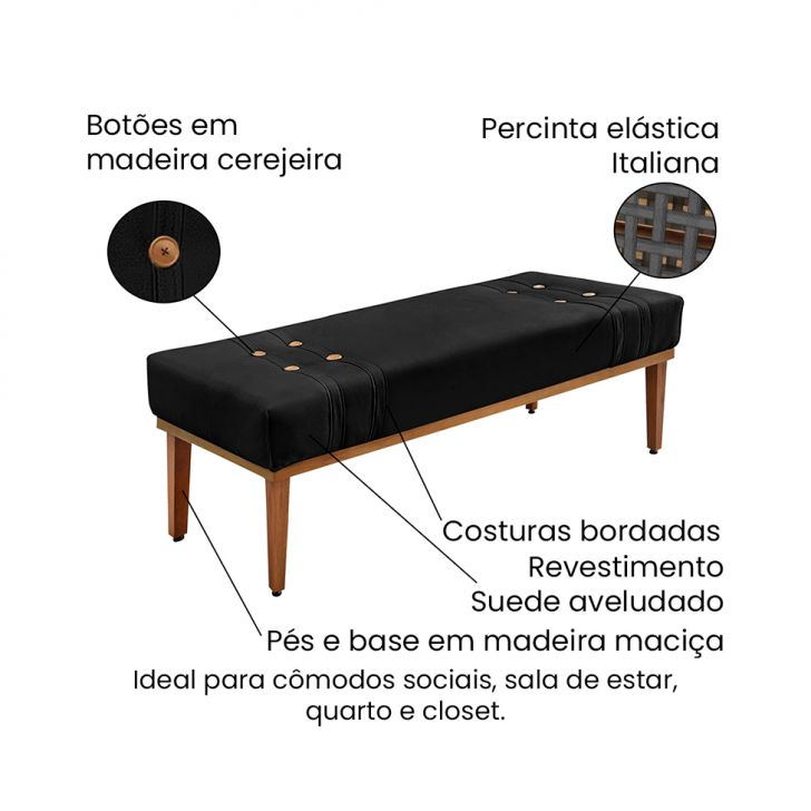 Conjunto de Cabeceira Solteiro com Recamier Gênova Suede Preto