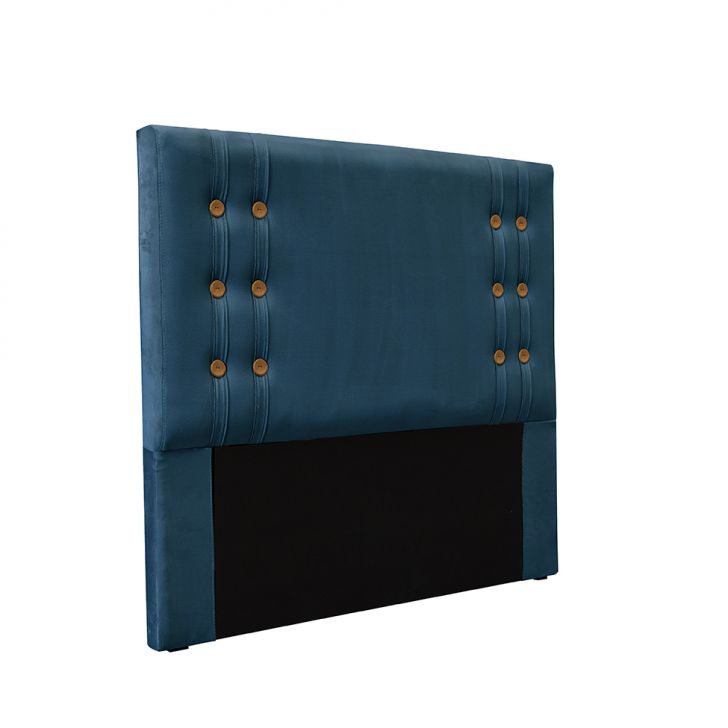 Conjunto de Cabeceira Solteiro com Recamier Gênova Veludo Azul Marinho