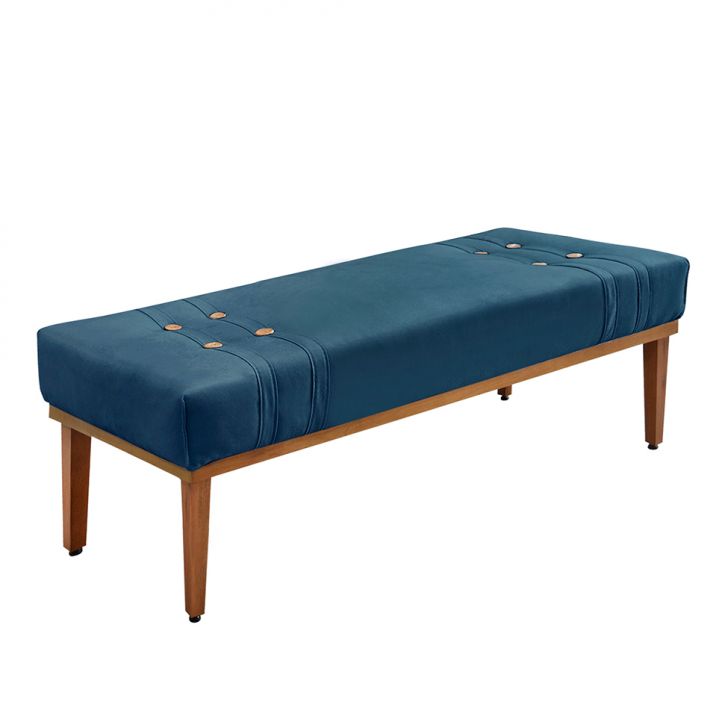 Conjunto de Cabeceira Solteiro com Recamier Gênova Veludo Azul Marinho