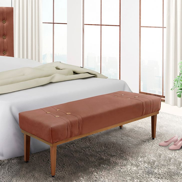 Conjunto de Cabeceira Solteiro com Recamier Gênova Veludo Cobre