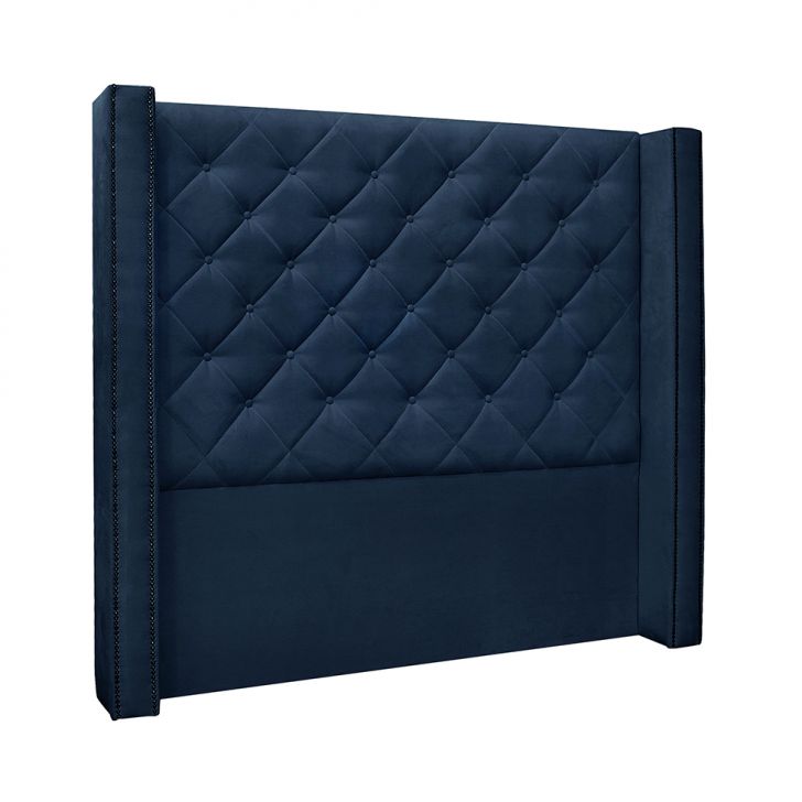Conjunto de Cabeceira Solteiro com Recamier Vicenza Suede Azul Marinho