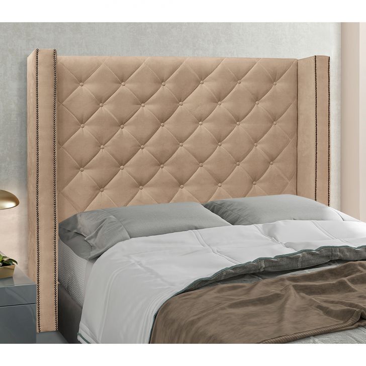 Conjunto de Cabeceira Solteiro com Recamier Vicenza Suede Bege
