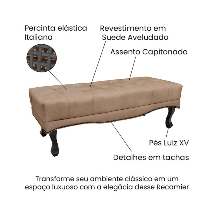 Conjunto de Cabeceira Solteiro com Recamier Vicenza Suede Bege