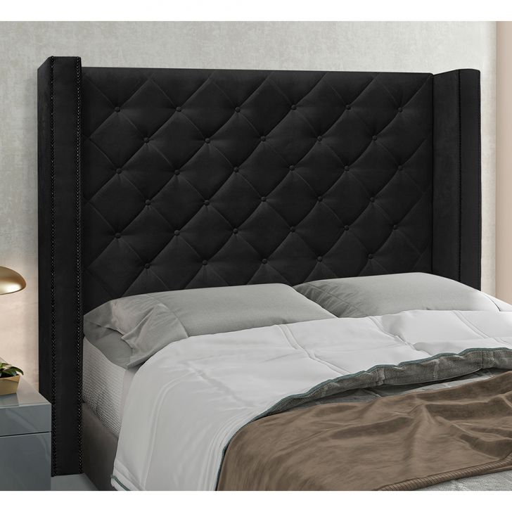 Conjunto de Cabeceira Solteiro com Recamier Vicenza Suede Preto