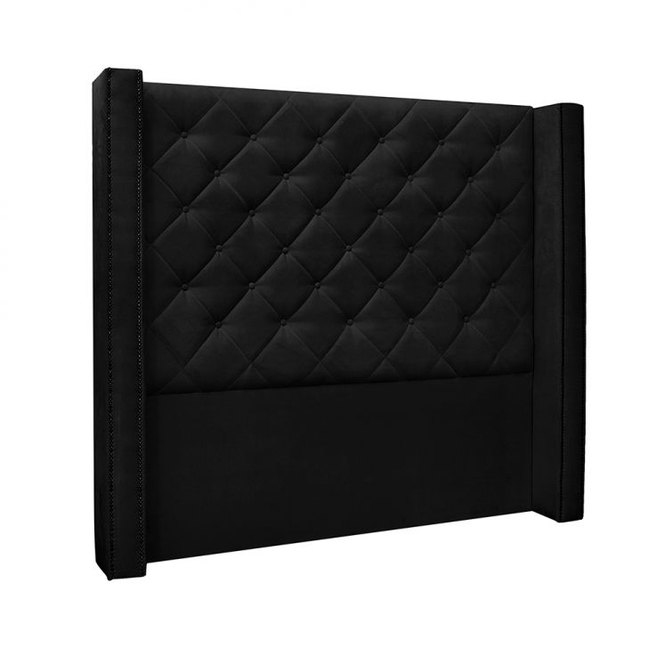 Conjunto de Cabeceira Solteiro com Recamier Vicenza Suede Preto