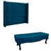 Conjunto de Cabeceira Solteiro com Recamier Vicenza Veludo Azul Marinho