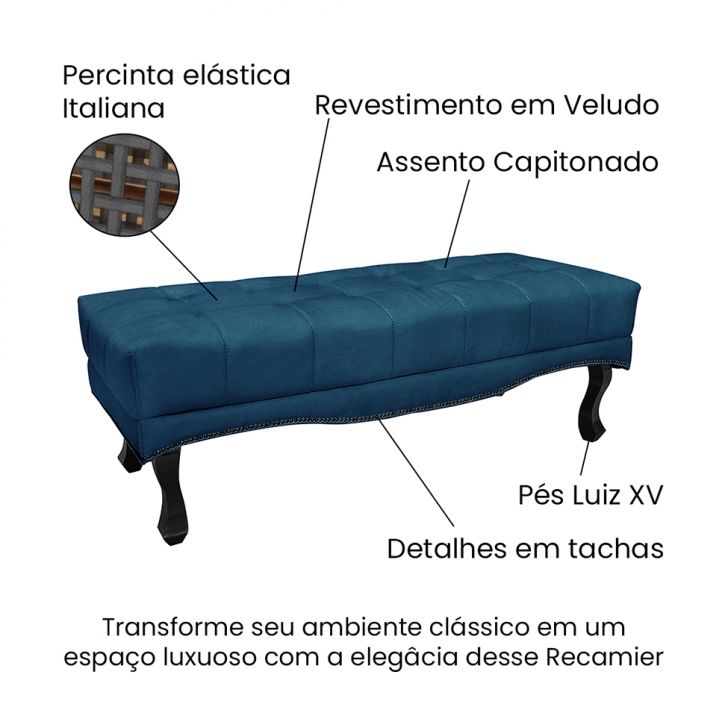 Conjunto de Cabeceira Solteiro com Recamier Vicenza Veludo Azul Marinho