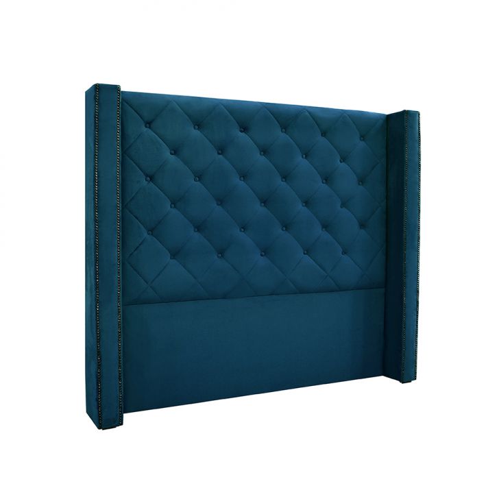 Conjunto de Cabeceira Solteiro com Recamier Vicenza Veludo Azul Marinho