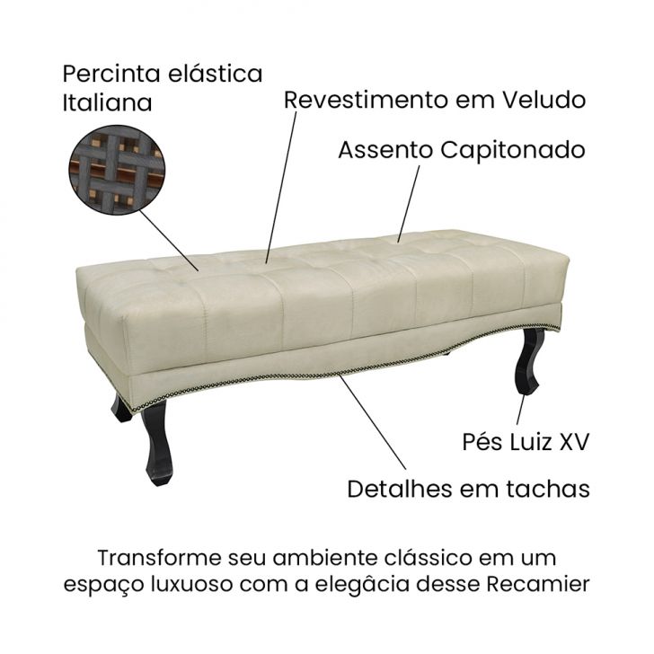 Conjunto de Cabeceira Solteiro com Recamier Vicenza Veludo Bege
