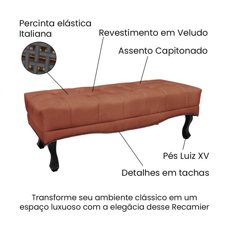 Conjunto de Cabeceira Solteiro com Recamier Vicenza Veludo Cobre