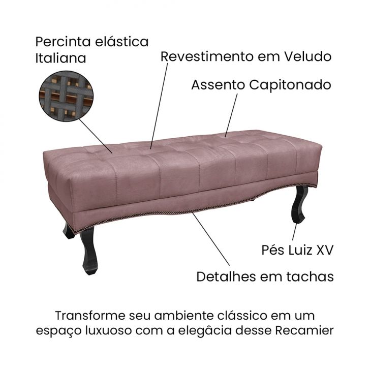 Conjunto de Cabeceira Solteiro com Recamier Vicenza Veludo Lilás