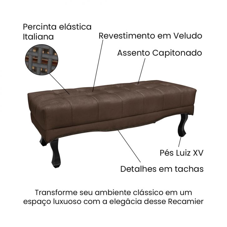 Conjunto de Cabeceira Solteiro com Recamier Vicenza Veludo Marrom