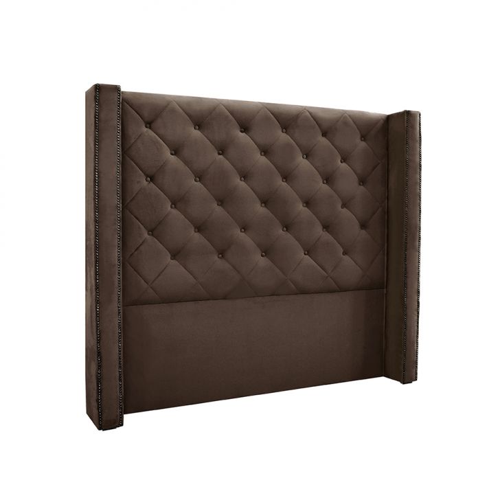 Conjunto de Cabeceira Solteiro com Recamier Vicenza Veludo Marrom
