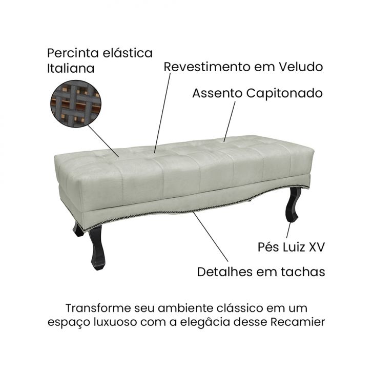 Conjunto de Cabeceira Solteiro com Recamier Vicenza Veludo Prata
