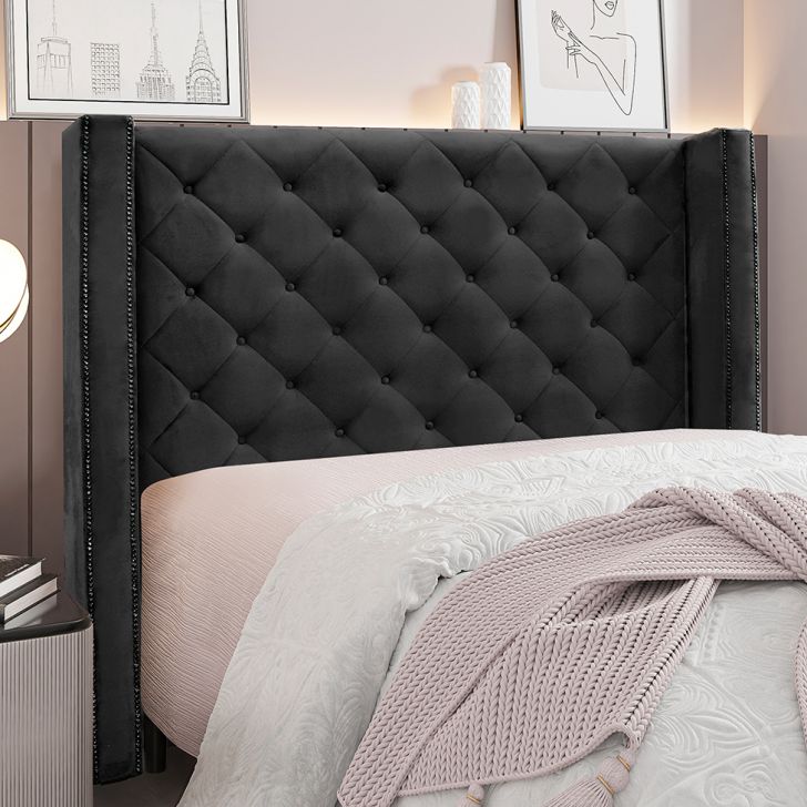 Conjunto de Cabeceira Solteiro com Recamier Vicenza Veludo Preto