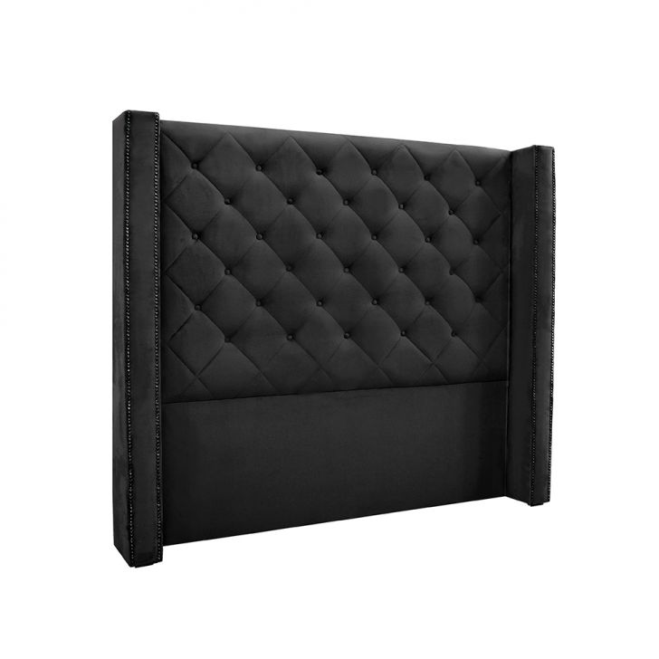 Conjunto de Cabeceira Solteiro com Recamier Vicenza Veludo Preto