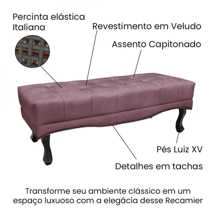 Conjunto de Cabeceira Solteiro com Recamier Vicenza Veludo Uva