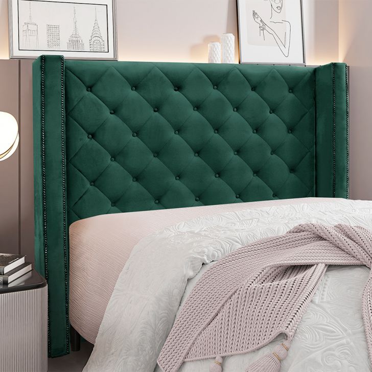 Conjunto de Cabeceira Solteiro com Recamier Vicenza Veludo Verde