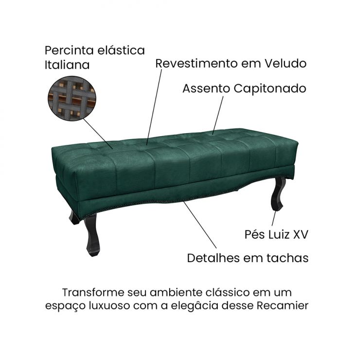 Conjunto de Cabeceira Solteiro com Recamier Vicenza Veludo Verde
