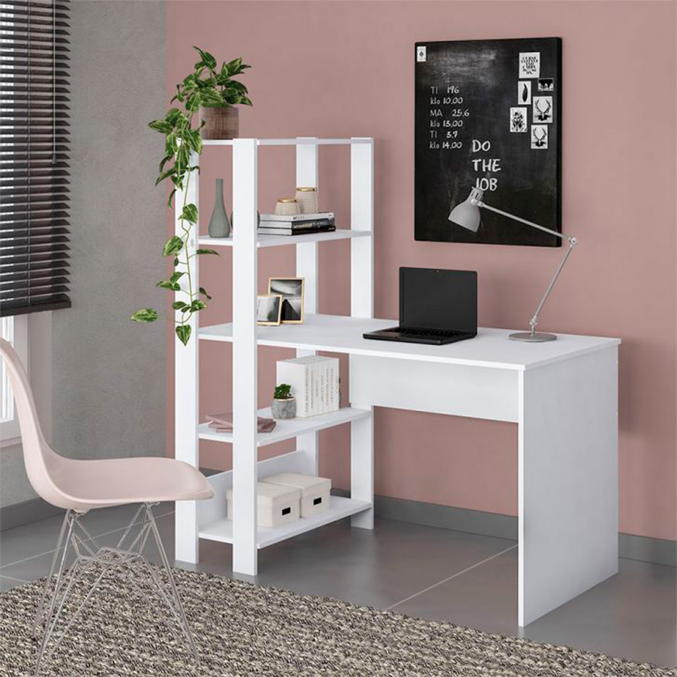 Conjunto de Escritório Match com Escrivaninha, Estante 1 PT e Mesa Lateral Branco